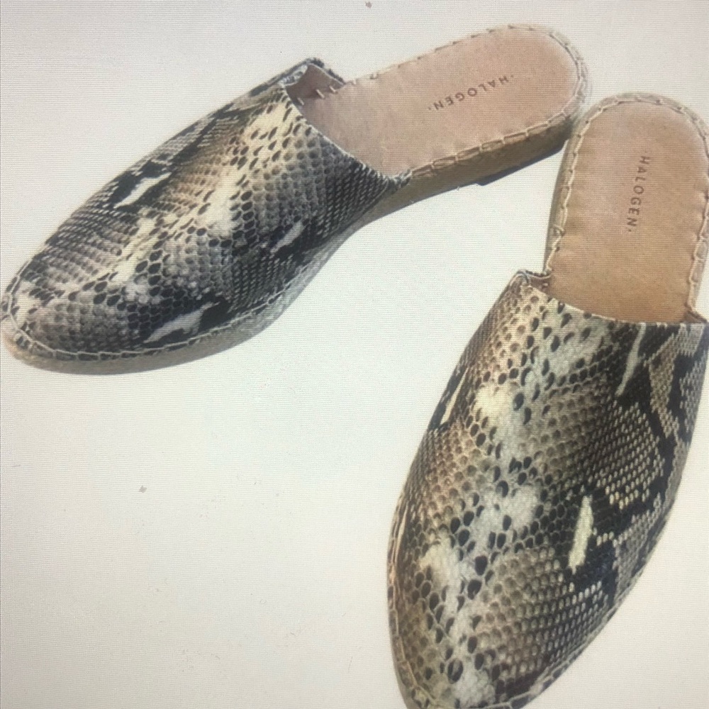 Halogen womenswear cream snakeskin slip on mules